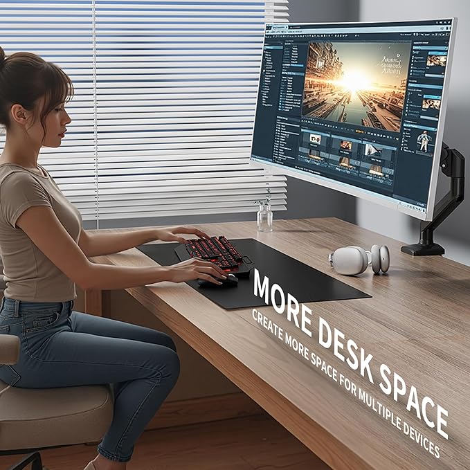 Single Monitor Arm Desk Mount，Gas Spring Monitors Arm for 17-32 inch Screens,Adjustable Computer Monitors Stand up to 4.4 to 19.8 lbs,Vesa Mount with Clamp and Grommet Base, VESA 75 & 100mm