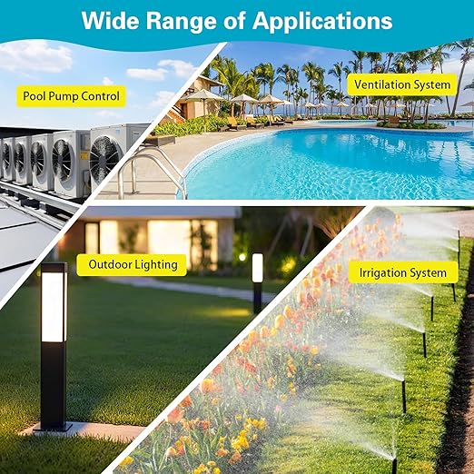 T104 Electromechanical Timer Switch for Lights, Fans, HVAC, 208-277 VAC 40A DPST, 5HP, 12 ON/Off Cycles, Tripper Included – Heavy Duty Pool Timer