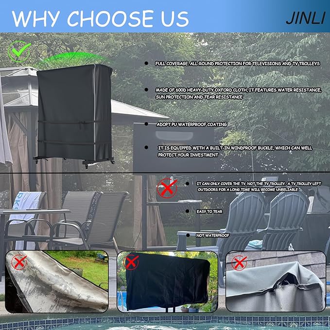 JINLI 45-50 inch outdoor TV trolley cover, courtyard TV cover, Oxford fabric waterproof and dustproof, triple windproof design, compatible with rolling/mobile stand