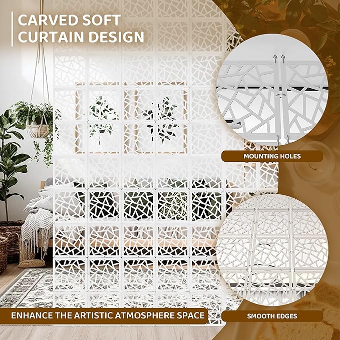 24 Pcs PVC Hanging Room Divider,Flower Carving Pattern Panels,Decorative Wall Screen Panel, Room Divider Partitions Panel Screen for Decorating Bedroom Dining Kitchen Office Studio 29 * 29cm
