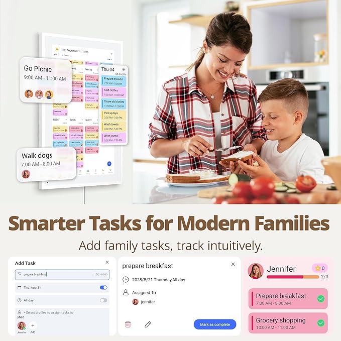 Digital Calendar 15.6-inch Smart Chore Chart, Home Electronic Wall/Tabletop Calendar with Interactive Display/Touch Screen for Family Schedule Planning, Seamless Data Syncs and APP Access