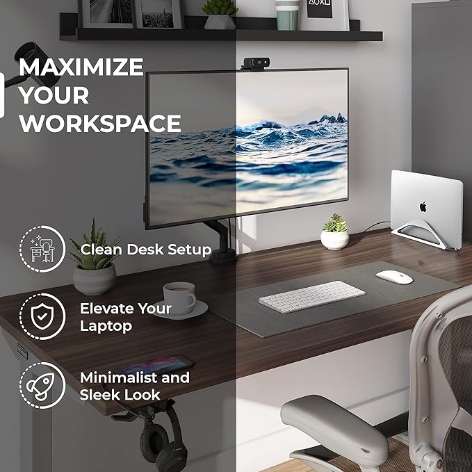 HumanCentric Vertical Laptop Stand for Desks in Silver Color, Upright Adjustable Holder to Dock Apple MacBook Stand, and Other Laptops to Organize Work & Home Office, Automatic Grip