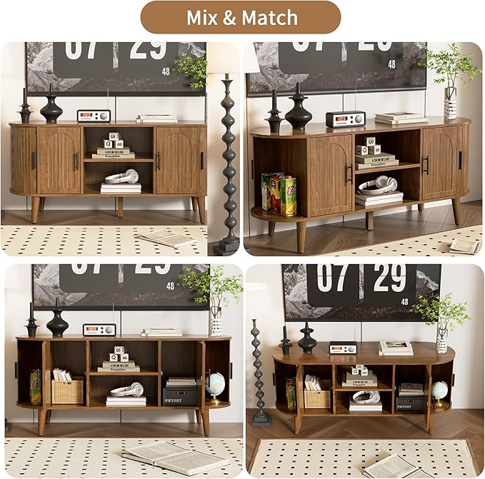 Mxtxmy 51" Fluted TV Stand, Mid-Century Modern Entertainment Center for Tvs up to 60" with Drawers and Fluted Doors, Curved TV Media Console Table with Sliding Doors for Living Room, Bedroom (51")