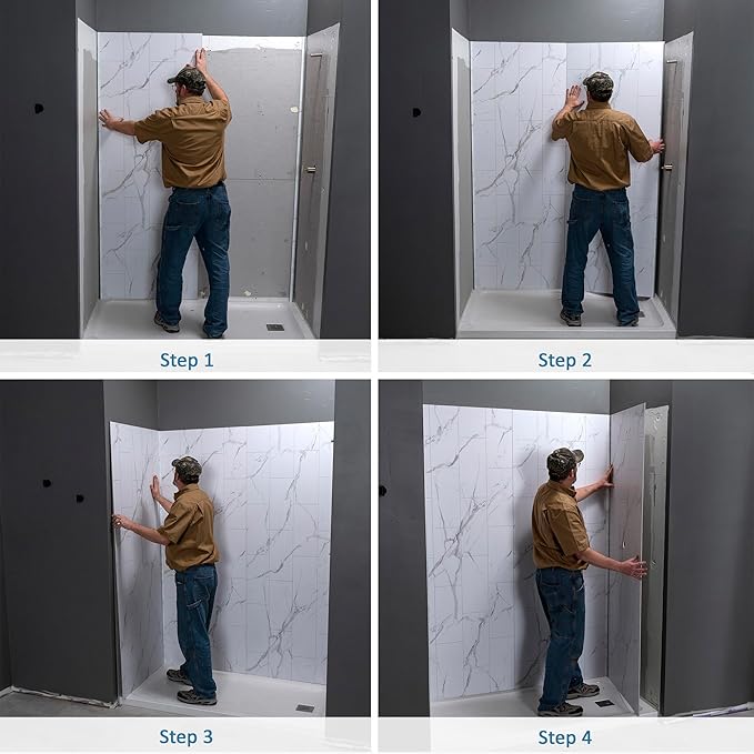 Palisade 78in x 60in x 36in Waterproof Vinyl Shower Surround Kit with Accessories in Urban Glacier
