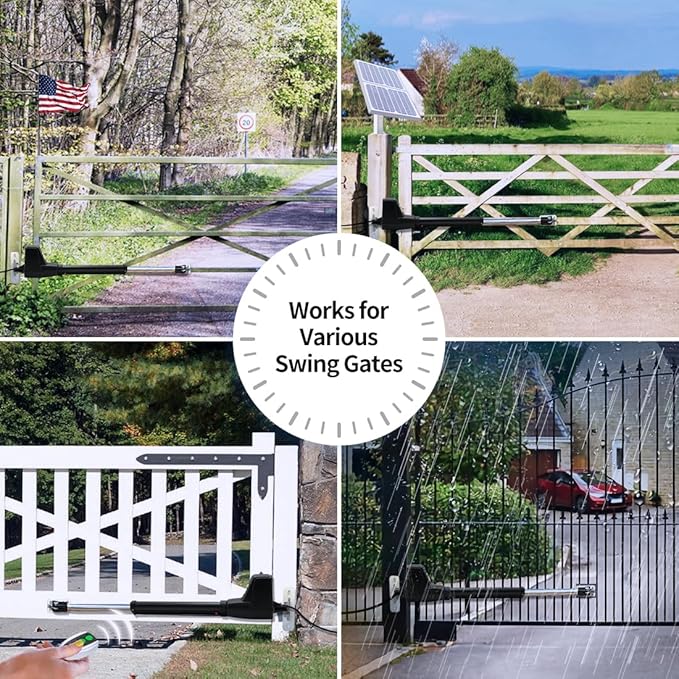 TOPENS AT12131S Solar Single Swing Gate Opener Heavy Duty Automatic Gate Motor for Single Swing Gates Up to 18ft, Electric Driveway Gate Operator AC Powered with Solar Panel Remote Control Kit