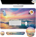 Britimes Sunset Beach Keyboard Mouse Pad Set 4in1 Large Mousepad+Keyboard Wrist Rest+Mouse Wrist Rest+Coaster Set with Ergonomic Design for Home Office Computer 35.4x15.7 inches