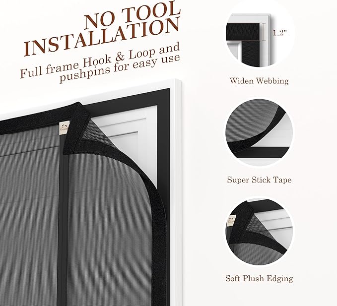 Yotache Reversible Left Right Side Opening Magnetic Screen Door Fits Door Size 48 x 80, Reinforced Sewing Mesh for Balcony, French, Sliding Glass Door, Actual Screen Size 50" x 81"