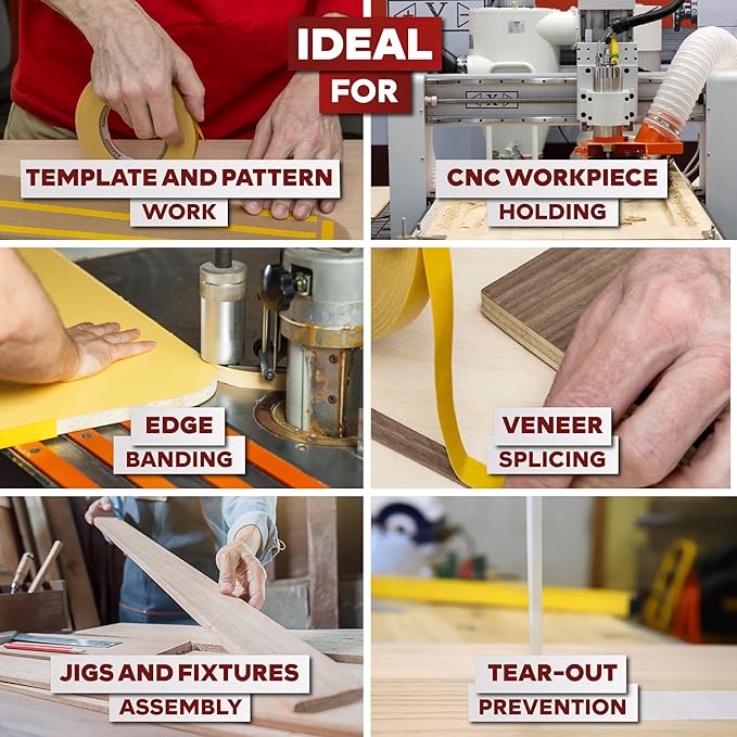 XFasten Double Sided Woodworking Tape 3 Inches x 90 Feet, Residue-Free and Removable Double Sided Wood Mounting Boards Tape for Wood Template, Metal, MDF Edge Banding, Routing, Anchoring