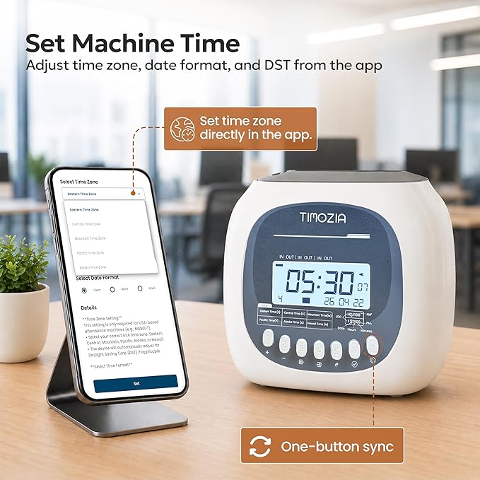 Time Clock for Employees Small Business, 6 U.S. Time Zones, Automatic Daylight - Image 3