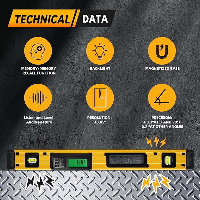 24 Inch Smart Digital Level, LCD Screen Magnetic Electronic Level Tool with Batteries & Case, IP54 Dust and Waterproof Digital Torpedo Level & Protractor, 24" Precision Slope Leveler Measurement Tool
