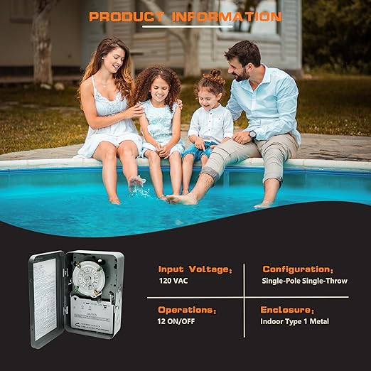 T101 Mechanical Time Switch,24-Hour 120 V Mechanical Time Switch,Reliable Control for Various Loads,12 ON/Off Operations - Manual Override & Included Trippers