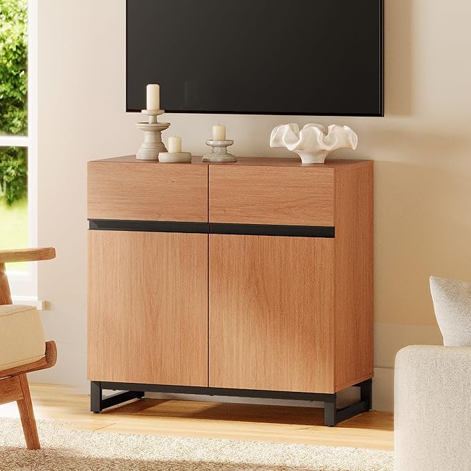 WAMPAT Modern TV Stand for TVs up to 40 inch, Entertainment Center TV Console with Adjustable Shelve and Metal Base for Living Room,Bedroom, Mocha