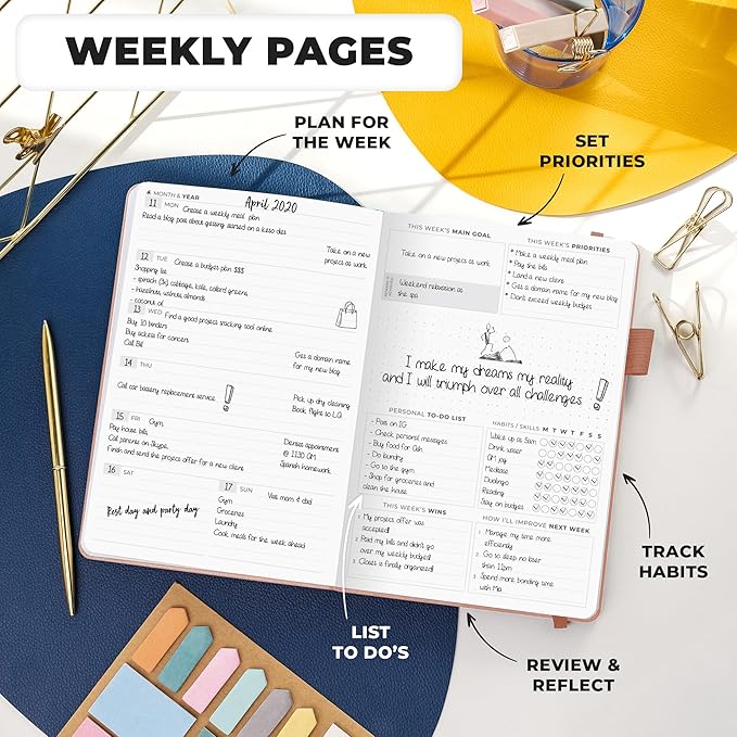 Clever Fox Planner Premium Edition – Undated Luxurious Weekly & Monthly Planner to Increase Productivity and Hit Your Goals – Organizer – Start Anytime, A5, Lasts 1 Year, Rose Gold (Weekly)