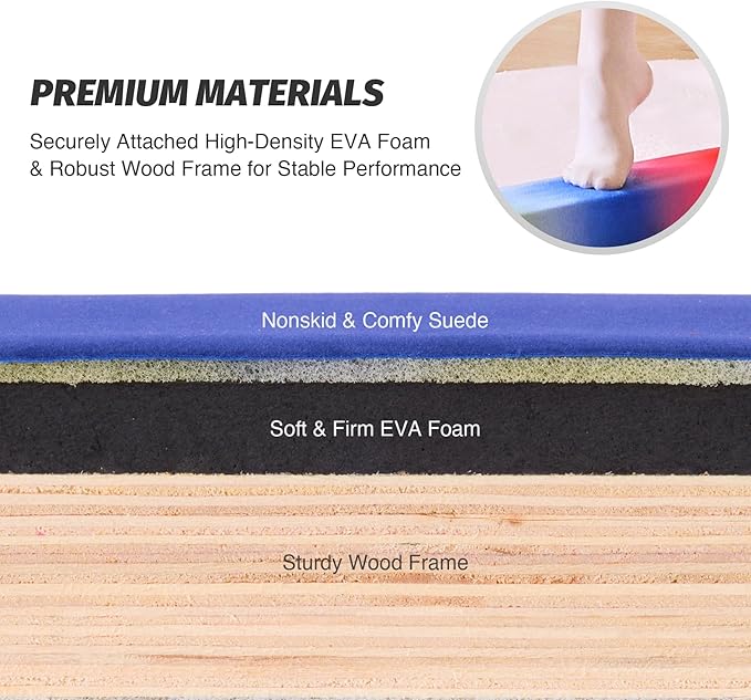 ZELUS 8' Folding Gymnastics Balance Beam, Floor Balance Beam w/Carry Handles Anti-Slip Base for Kids, Beginners & Professional Gymnasts