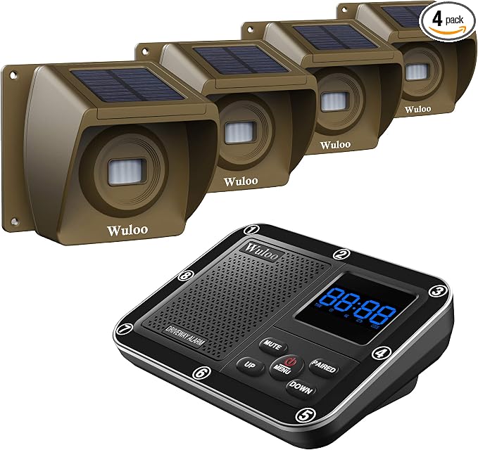 Solar Driveway Alarm Wireless Outside 1800ft Range, Outdoor Motion Sensor & by Wuloo