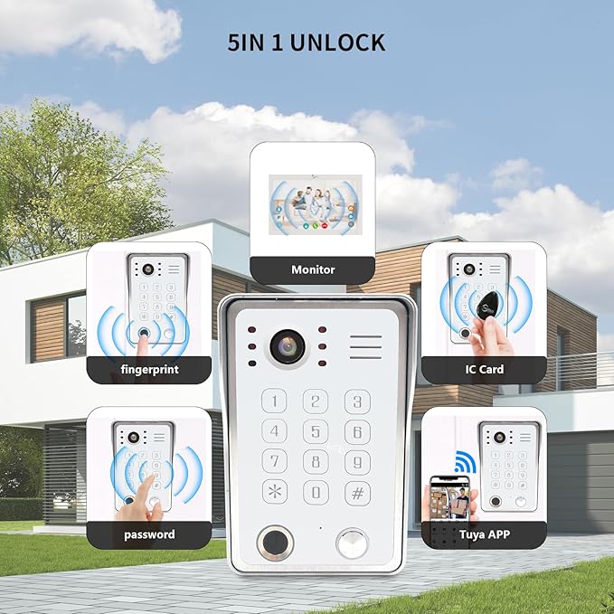 Wired Video Door Phone Kit Apartment Intercom System,10 Inch Touch Screen Monitor(Silver)with 1080P HD Doorbell Camera,Supporting Motion Detecting 5 in 1 Unlcking (2 Doorbell + 2 Monitor)