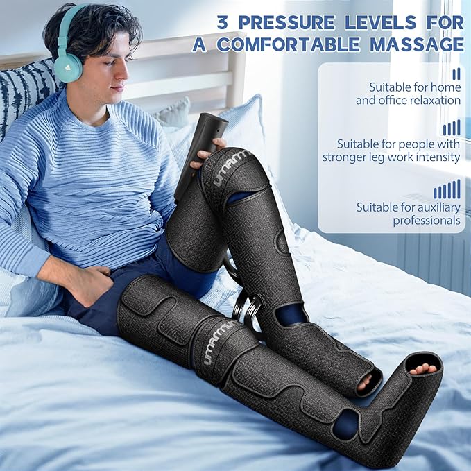 Air Compression Leg Massager with Heat - Ideal Christmas, Mother's Day and Father's Day Gifts for Men, Women, Dad, Mom - Relieves Foot and Knee Pain, Eases Varicose Veins, Cramps, Swelling and Edema