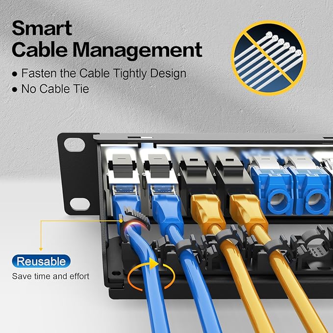 PBAEGAV 24 Port Patch Panel Blank UTP/STP 1U 19" Keystone Patch Panel with Cable Management and Support Bar Compatible with LC/SC/ST/FC/USB/HDMI Keystone Jack(24 Port StyleB)