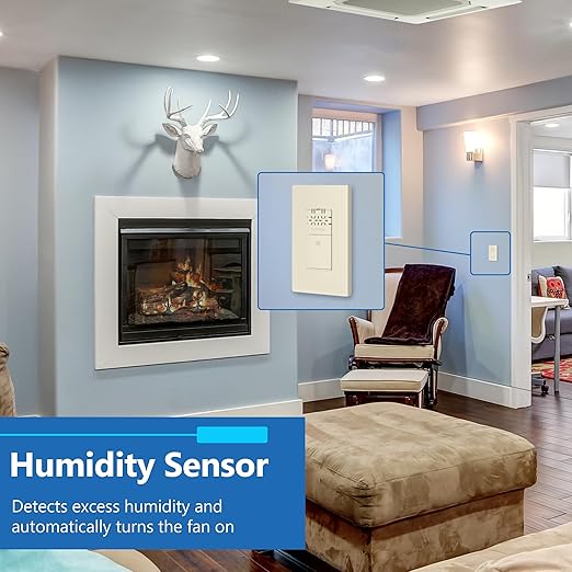 LIDER No Neutral Wire Required Humidity Sensor Switch, Automatic Humidity Control, Air Circulator, Adjustable Timing, 1-Pole, UL Listed, Light Almond, Wall Plate Included 2 Pack