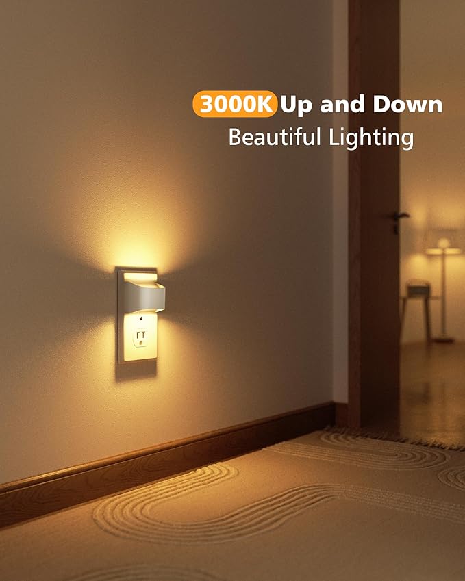 VOLISUN Night Lights Plug into Wall, 4 Pack Up and Down LED Night Light with Dusk to Dawn Light Sensor, 3000K Warm White Nightlight for Hallway, Bedroom, Bathroom, Kitchen White