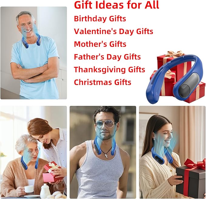 Portable Neck Fan,Personal Wearable Bladeless Fan,LED Display,4-Speeds,6000mAh USB Rechargeable,360° Strong Cooling Wind,Hands Free,White Elephant Gift,Christmas Gifts for Men Women Dad Mom (Navy)