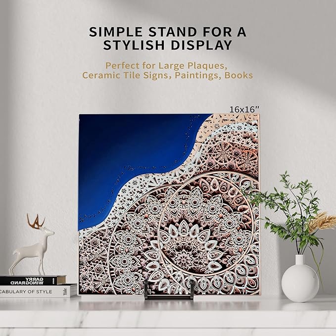 IPAME 8 Inch Large Plate Stands for Display - Metal Square Wire Plate Holder Display Stand + Picture Stand for Book, Platter, Plaque, Photo Easel (2 Pack)