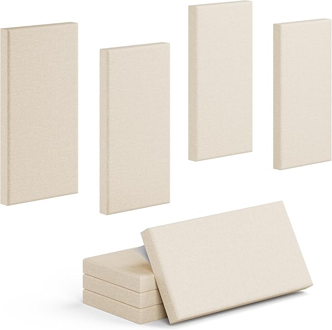 4 Pack High-Density Core with Fabric Cover Acoustic Panels – 24×12×2 In Self-Adhesive Soundproofing and Sound-Absorbing Wall Panels for Echo Reduction in Studio, Theater, or Recording (Cocoa Beige)