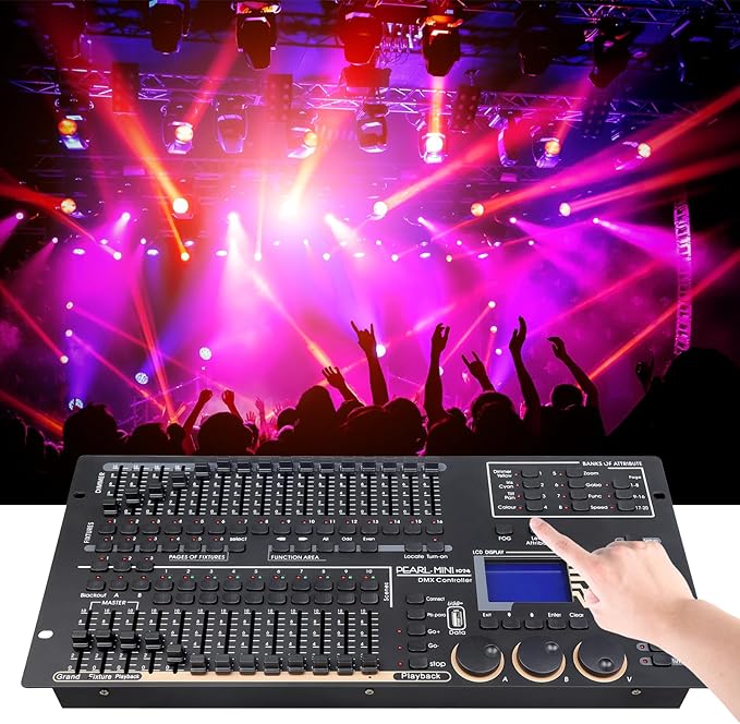 Professional DMX512 Stage Lighting Controller, Mini Pearl Stage Light Console,1024 Channels, 96 Fixtures, 60 Scenes, USB R20 Compatible