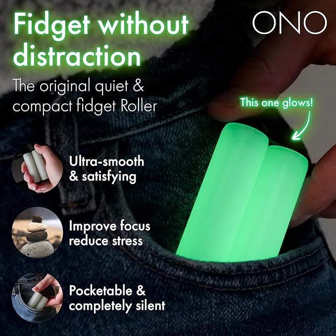 ONO Roller - Handheld Fidget Toy for Adults | Help Relieve Stress, Anxiety, Tension | Promotes Focus, Clarity | Compact, Portable Design (GITD, Junior Size - ABS Plastic)