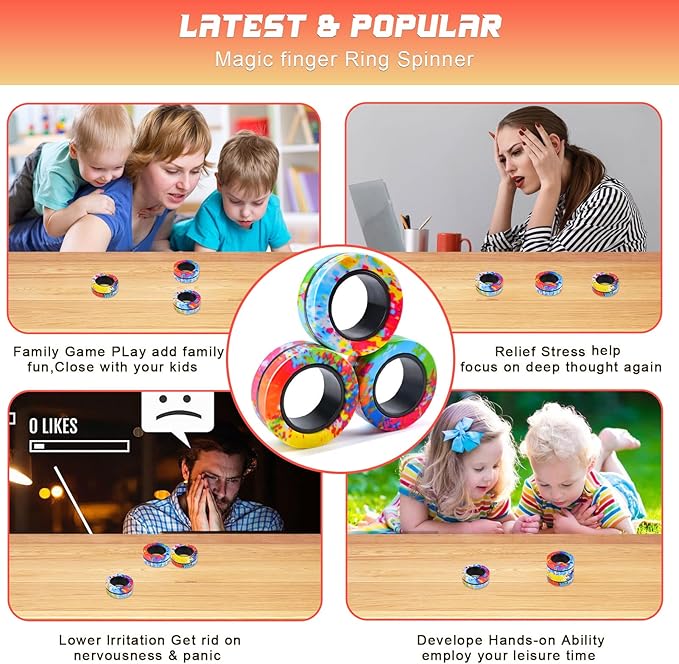 Cevioce 3Pcs Magnetic Rings Fidget Toy Set, Idea ADHD Anxiety Magnetic Fidget Toys Adults Fidget Spinner Rings for Relief, Valentines Day Gifts for 8+ Year Old Teen Boy Girl Easter Basket Stuffers