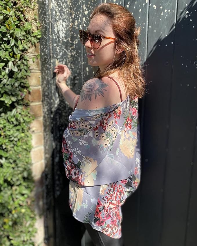 Women's Floral Print Puff Sleeve Kimono Cardigan Loose Cover Up Casual Blouse - Image 6