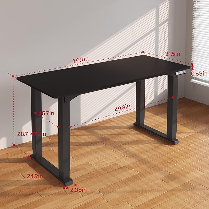 SANODESK 4-Leg Standing Desk, Electric Height Adjustable Desk with Memory Presets for Home Office, Stand up Desk Computer Workstation, 71x32 Inches Black