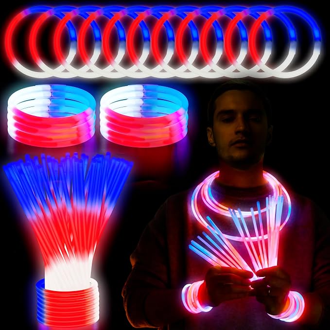 JOYIN 144 Pcs 4th of July Glow Sticks Bulk, Lightup Bracelet Necklace by JOYIN