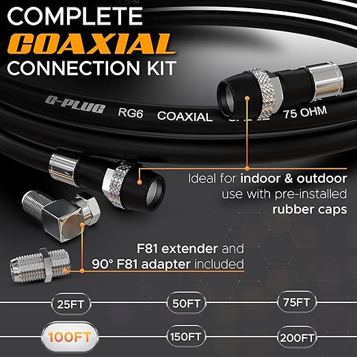 G-PLUG RG6 Coaxial Cable 100FT – Triple Shielded, Waterproof, 75 Ohm - Image 2