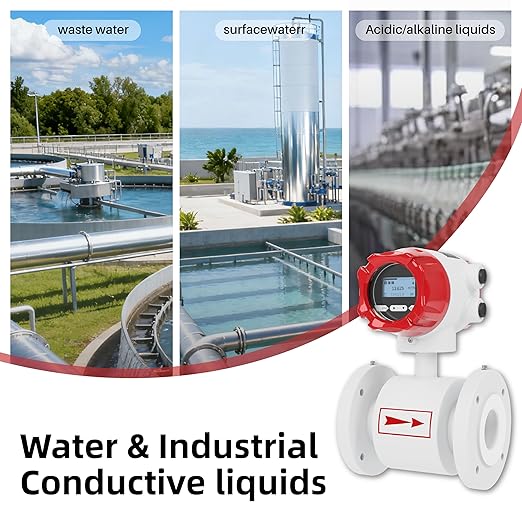 Electromagnetic Flow Meter,High-Precision Industrial Flowmeter Digital Display IP65 Protection 4-20mA Output Pipe Sensor for Wastewater, Sewage, and Seawater（DN20)