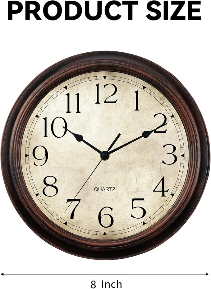 KECYET Wall Clock Battery Operated Vintage Silent Non-Ticking Analog Wall Clocks 8.5 Inch Small Retro Clock Decorative for Kitchen Bathroom Bedroom Home Office (Bronze)