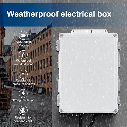 Namunanee Outdoor Electrical Junction Box, ABS Water Resistant Enclosure with Internal Mounting Panel & Hinged Cover (15" H x 11" L x 6" W)