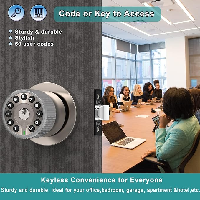BOTHSTAR Keypad Door Knob with Key,Keyless Entry Door Lock, Code Locks Door Knob, Auto Lock,50 User Code,Easy to Install,for Home,Office,Bedroom,Garage,No Deadbolt