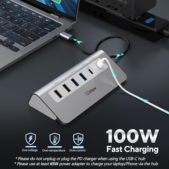 P9 USB C Docking Station, intpw 9-in-1 USB C Hub with 4K HDMI, PD 100W, 3 Type A/C 3.0 5Gbps, 2 Type-A 2.0, SD/TF, Aluminum USB Hub for Laptop,MacBook, iPad, iPhone 17 Series