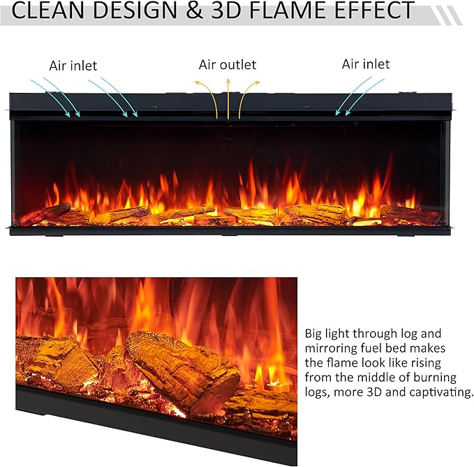 Legend Flame 59" W Smart Build in Electric Fireplace Insert, 1-2-3 Sided View, Heater 750W/1500W, Multi Colors of Flame & Fuel Bed, Alexa/Google Assistant Enabled