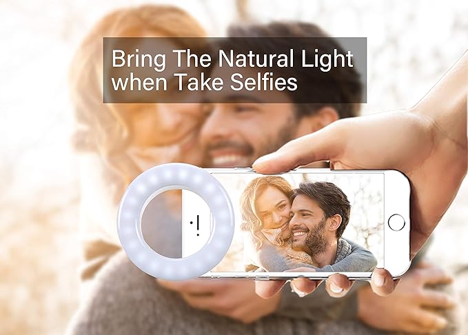 Selfie Ring Light, Oternal Ring Light Rechargeable Portable Clip-on Selfie Fill Light for iPhone Android Smart Phone Photography, Camera Video, Girl Makes up