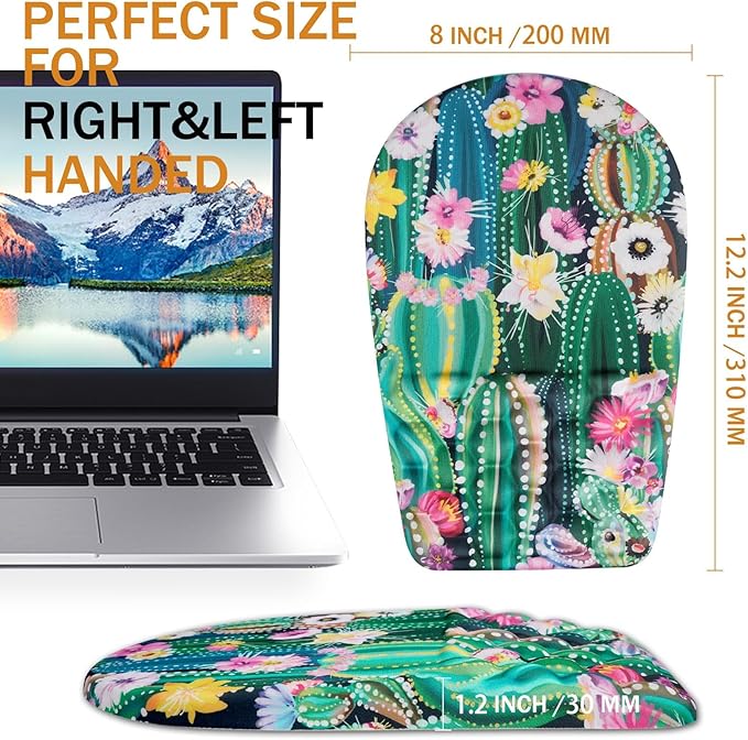 BOCHEERY Ergonomic Mouse Pad Wrist Support,Upgrade Mousepad with Massage Design,Non-Slip PU Base Desktop Mouse Pads for Pain Relief, Computer, Office & Home,12 x 8 in（F-Abstract Cactus）