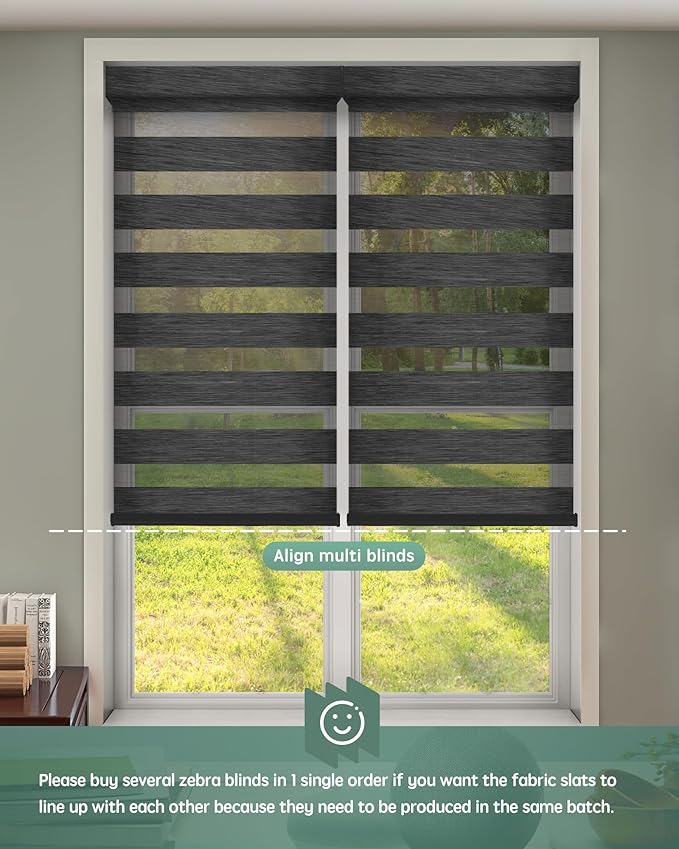 Yoolax Motorized Zebra Blinds Works with Alexa, Motorized Blinds with Remote Custom Size, Privacy Electric Zebra Shades for Windows (95% Shading Carbon Black)