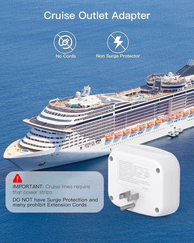 2 Pack Multi Plug Wall Outlet Splitter with USB, Non Surge Protector for Cruise Ship, Cruise Outlet with 3 Wall Outlets 4 USB Wall Charger(2 USB C), Small Travel Plug Adapter for Cruise,Travel,White