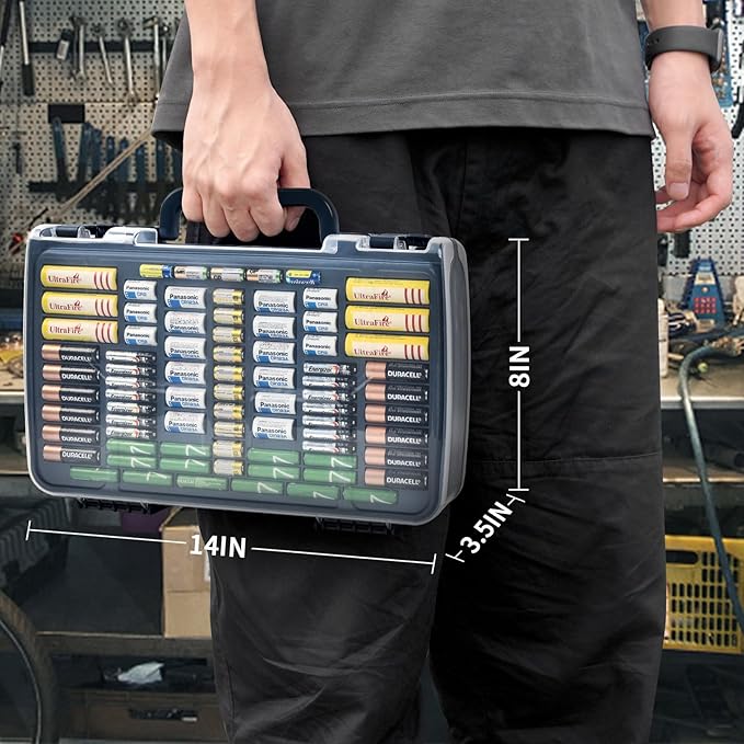 Aptbyte Battery Organizer Storage Holder Box Case with Tester- 269 Batteries Double-Sided Variety Pack, Holds AA AAA 4A C D Cell 9V 3V Lithium LR44 CR2 CR123 CR1632 18650 Button- Blue (Box Only)