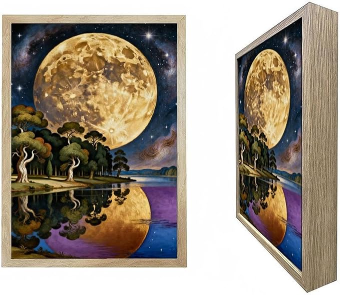 URVIP LED Glowing Photo Frame, 3D Starry-Sky Blue Moon Wall Art, 9x12 Inches Dimmable Light Up Light Painting for Bedroom, Unique Aesthetic Decor, Great Birthday Gift for Women Men