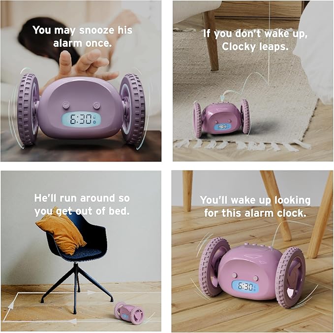 CLOCKY Alarm Clock on Wheels – Loud Rolling Alarm Clock for Heavy Sleepers | Runaway Clock That Jumps & Runs to Wake You Up | Funny Unique Gift for Adults & Teens (Lavender)