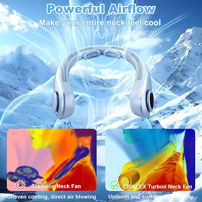 Portable Neck Fan that Blow Cold Air, LED Display, Rechargeable Hands-Free Wearable Cooling Personal Fan, 5 Speed, Neck Support, Bladeless Neck Air Conditioner, Gift for Women/Men, Hot Flashes, Travel