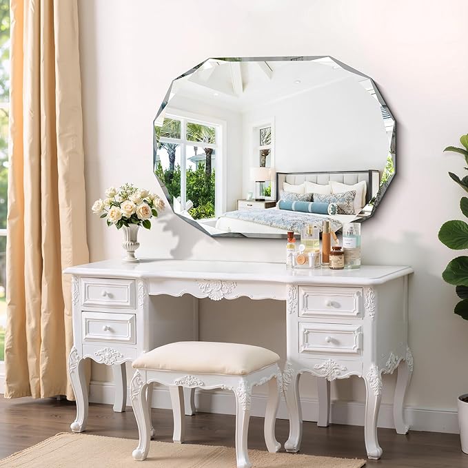 GLASHOM Frameless Bathroom Mirror, 30x40 inch Frameless Wall Mirrors Beveled Edge Wall Mounted, Oval Mirror for Bathroom, Living Room, Over Sink, Entryway Mirror Horizontal or Vertical