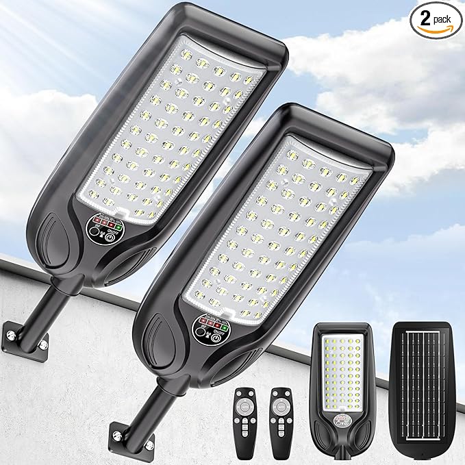 Solar Street Lights Outdoor Waterproof ,30000LM Dusk to Dawn Solar Lights with Motion Sensor and Remote Control Solar Powered LED Flood Light Outside for Parking Lot, Security, Garden, Garages 2 Pack